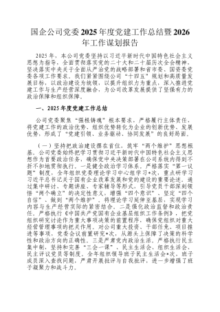 国企公司党委2025年度党建工作总结暨2026年工作谋划报告