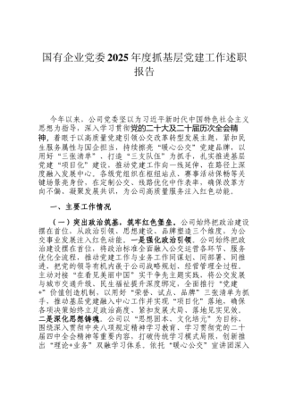 国有企业党委2025年度抓基层党建工作述职报告