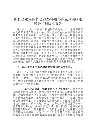 国有企业党委书记2025年度落实党风廉政建设责任制情况报告