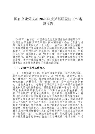 国有企业党支部2025年度抓基层党建工作述职报告