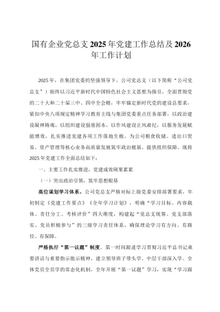 国有企业党总支2025年党建工作总结及2026年工作计划