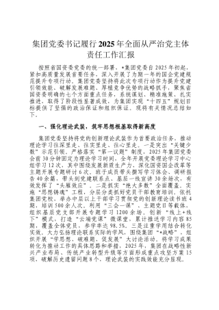 集团党委书记履行2025年全面从严治党主体责任工作汇报