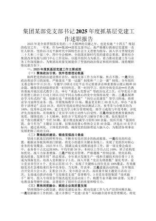 集团某部党支部书记2025年度抓基层党建工作述职报告