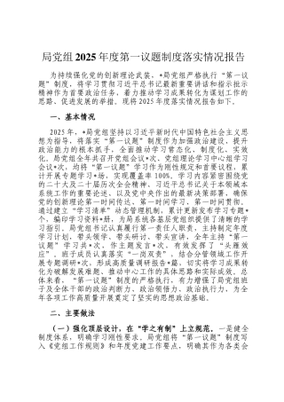 局党组2025年度第一议题制度落实情况报告