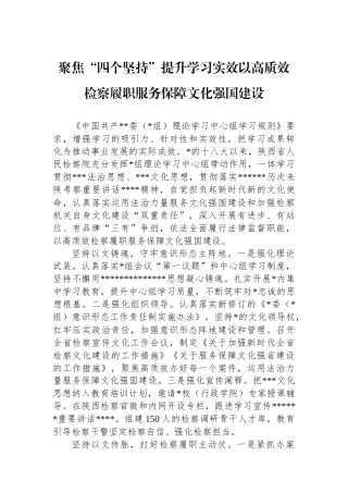 聚焦“四个坚持”提升学习实效以高质效检察履职服务保障文化强国建设