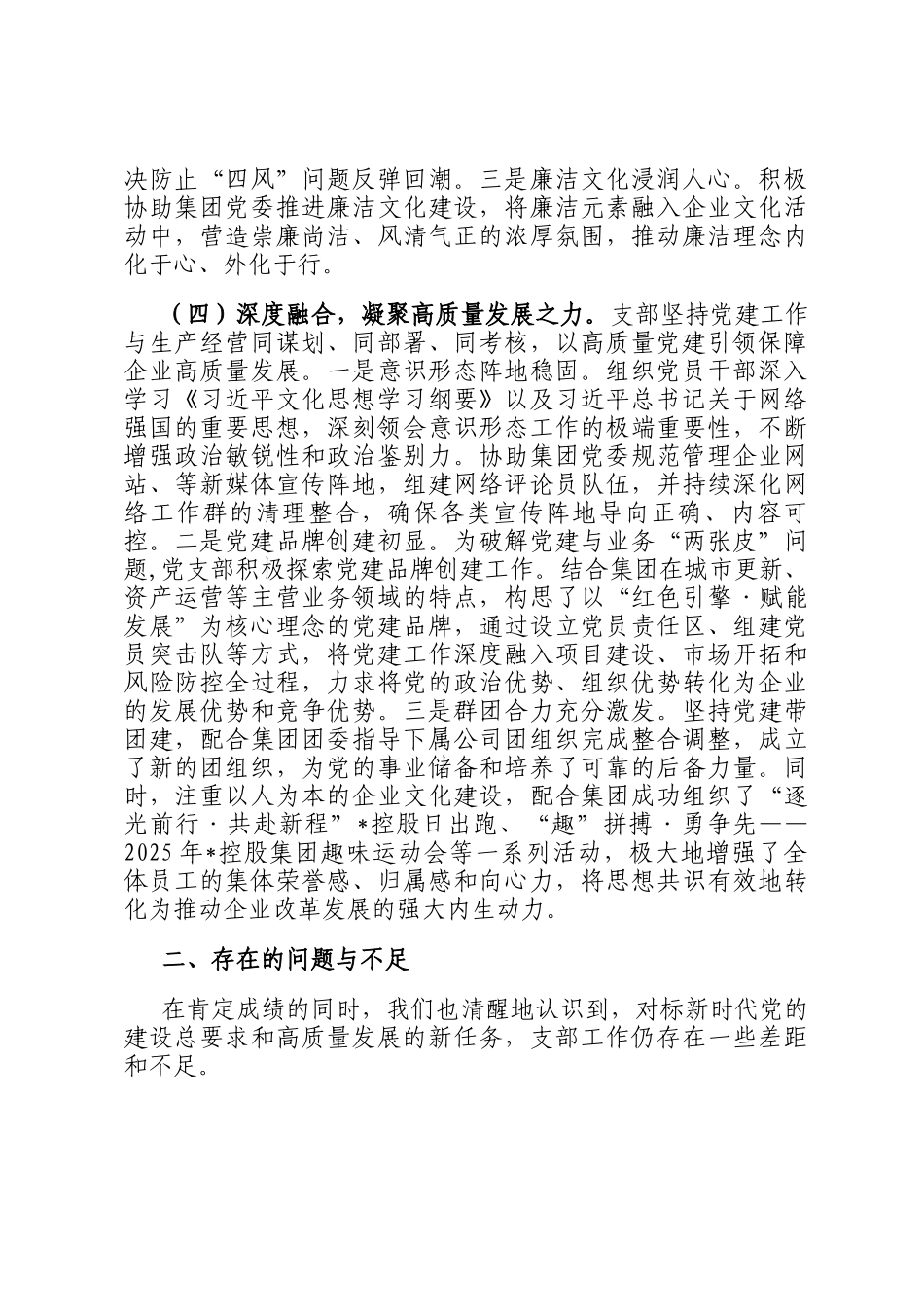 控股集团直属党支部关于2025年度落实全面从严治党情况的报告_第3页