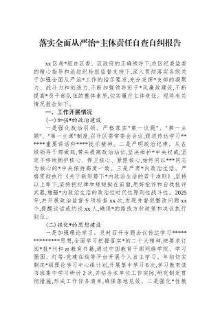 落实全面从严治党主体责任自查自纠报告