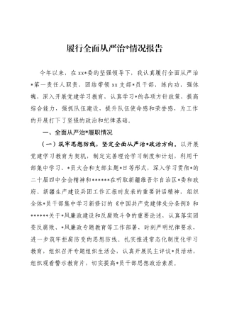 履行全面从严治党主体责任工作述职汇报