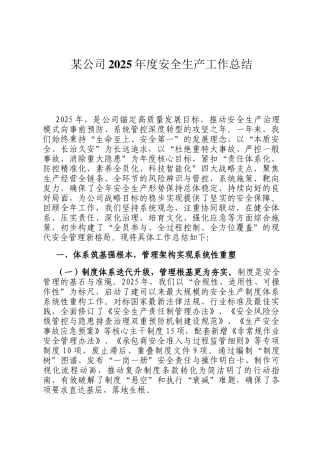 某公司2025年度安全生产工作总结