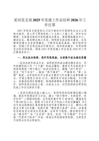 某局党支部2025年党建工作总结和2026年工作打算