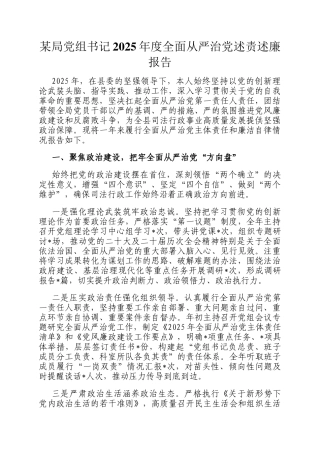 某局党组书记2025年度全面从严治党述责述廉报告