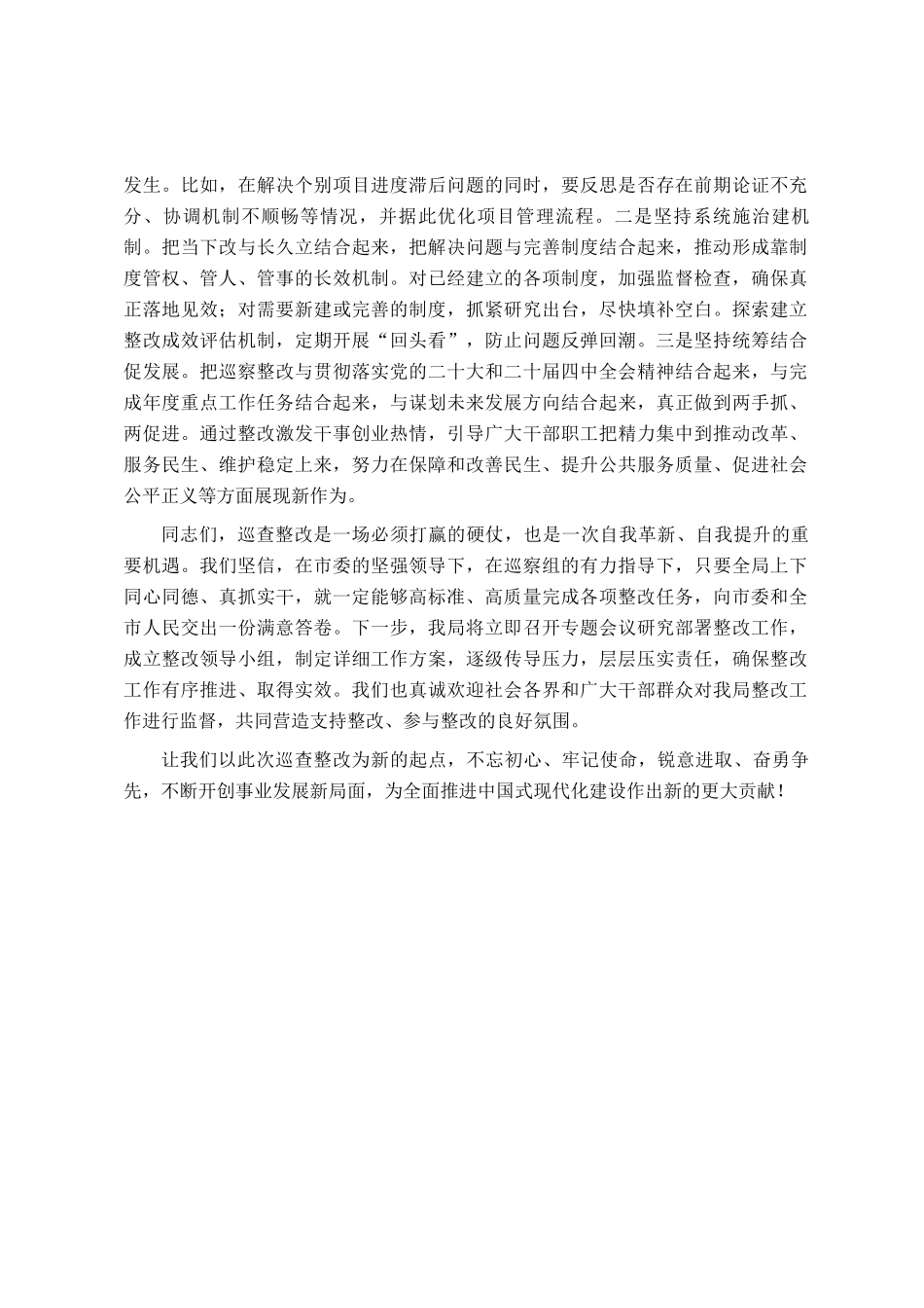 某局局长在2025年巡查整改工作情况反馈会上的表态发言_第3页