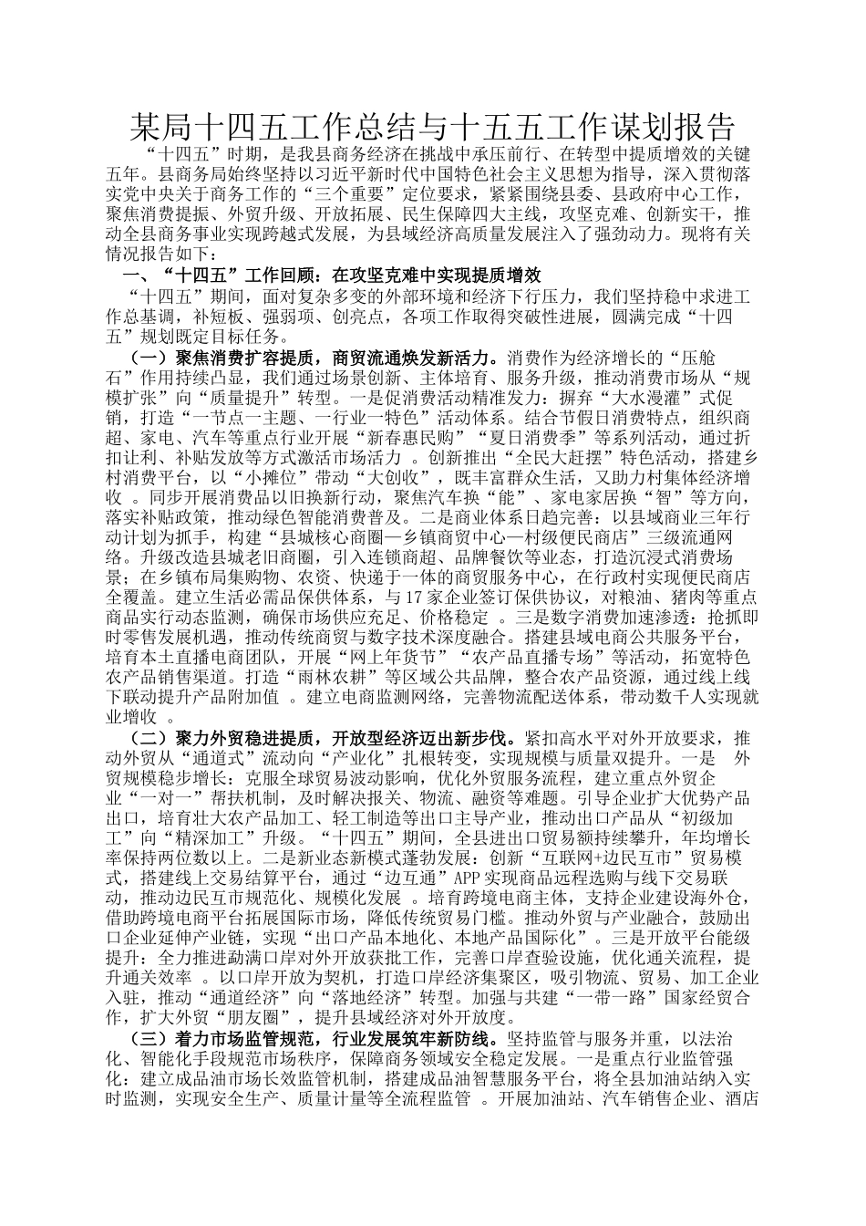 某局十四五工作总结与十五五工作谋划报告_第1页