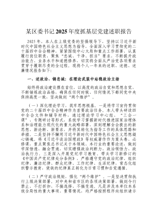 某区委书记2025年度抓基层党建述职报告