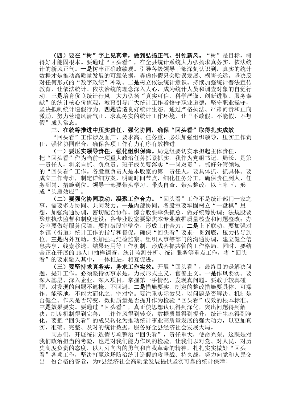 某县统计局党组书记、局长在统计造假专项整治回头看工作推进会上的讲话_第3页