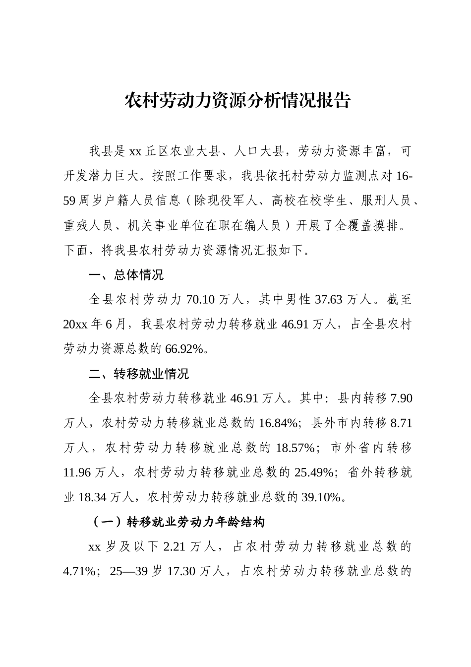 农村劳动力资源分析情况报告_第1页