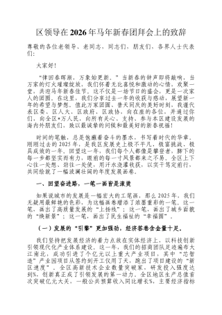区领导在2026年马年新春团拜会上的致辞