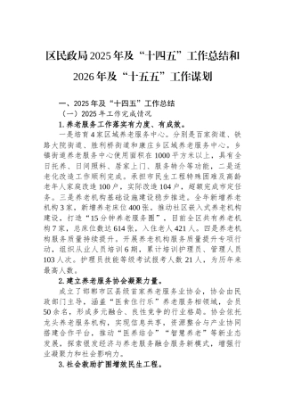 区民政局2025年及“十四五”工作总结和2026年及“十五五”工作谋划