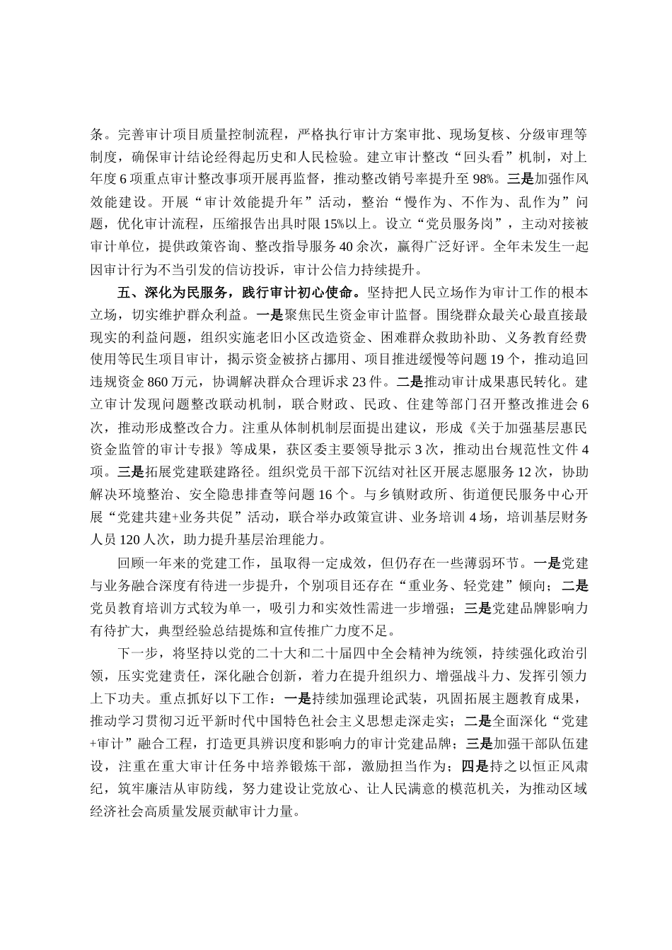 区县审计局党组书记2025年抓党建工作述职报告_第3页