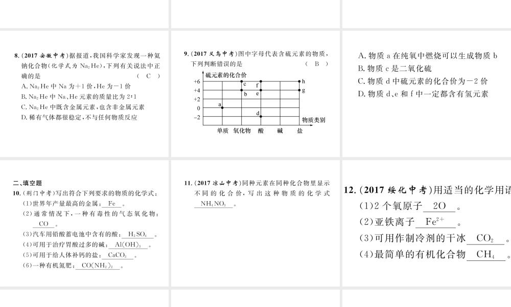 （青海专版）中考化学复习 第1编 教材知识梳理篇 第4单元 自然界的水 课时2 化学式和化学价（精练）课件-人教版初中九年级全册化学课件