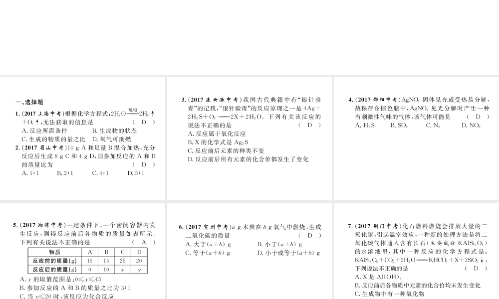 （青海专版）中考化学复习 第1编 教材知识梳理篇 第5单元 化学方程式（精练）课件-人教版初中九年级全册化学课件