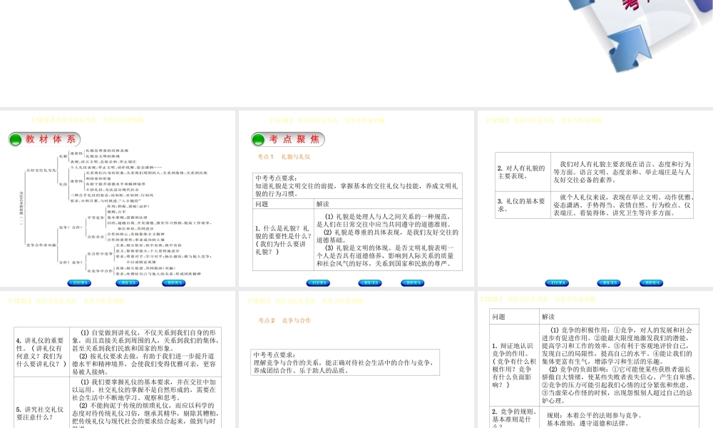 （鄂尔多斯专版）中考政治 八年级 第12课时 友好交往礼为先 竞争合作求双赢课件-人教版初中九年级全册政治课件