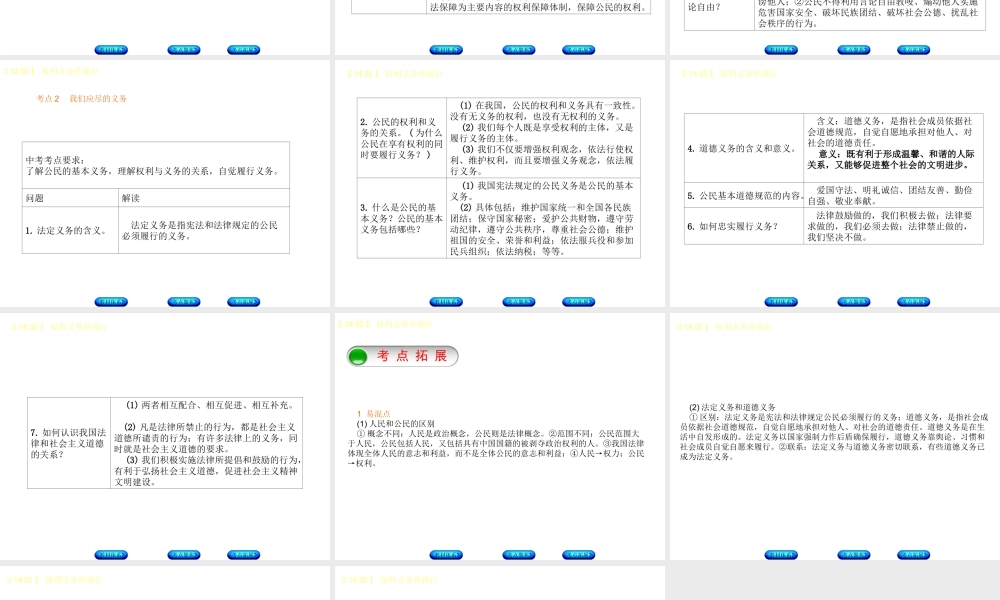 （鄂尔多斯专版）中考政治 八年级 第14课时 权利义务伴我行课件-人教版初中九年级全册政治课件