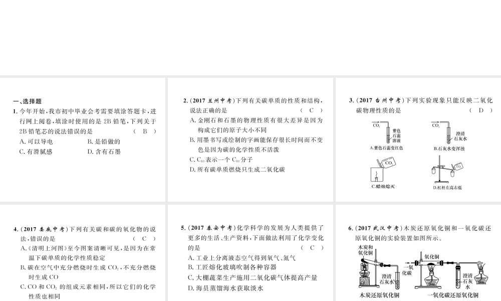 （青海专版）中考化学复习 第1编 教材知识梳理篇 第6单元 碳和碳的氧化物（精练）课件-人教版初中九年级全册化学课件