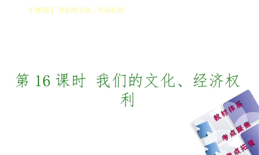 （鄂尔多斯专版）中考政治 八年级 第16课时 我们的文化、经济权利课件-人教版初中九年级全册政治课件