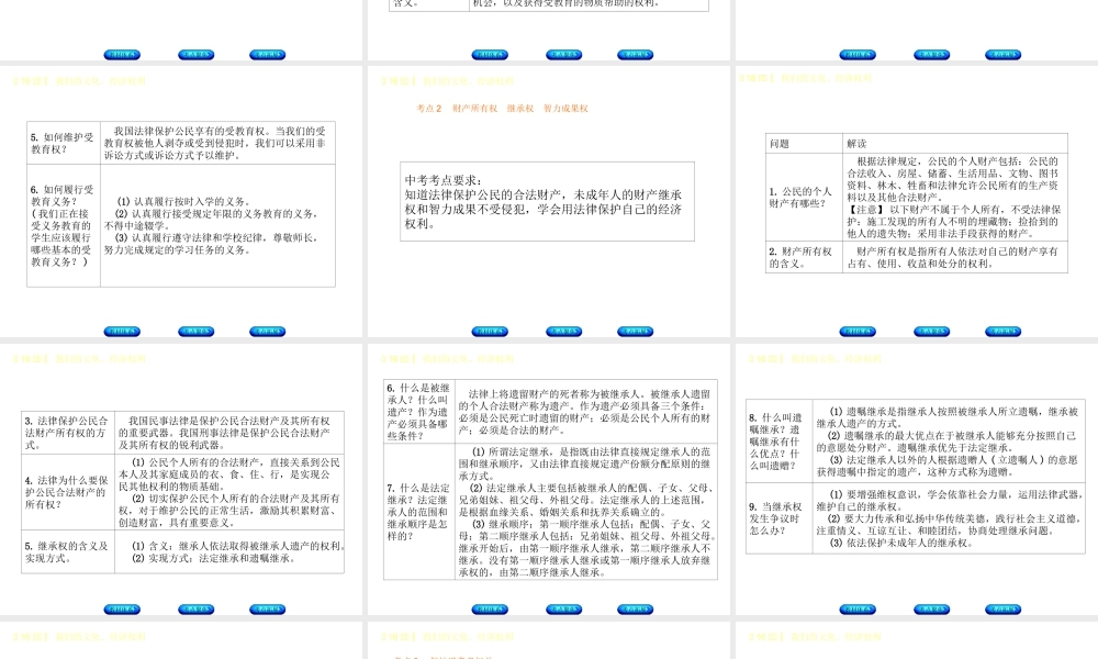 （鄂尔多斯专版）中考政治 八年级 第16课时 我们的文化、经济权利课件-人教版初中九年级全册政治课件