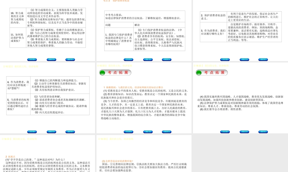 （鄂尔多斯专版）中考政治 八年级 第16课时 我们的文化、经济权利课件-人教版初中九年级全册政治课件