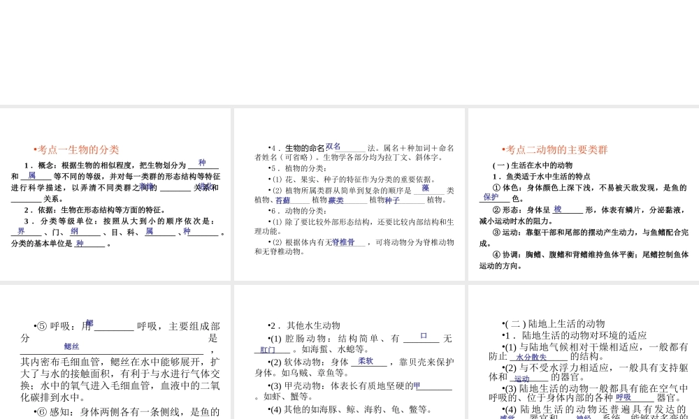 （青岛地区）中考生物会考总复习 主题七 生物的多样性课件 新人教版-新人教版初中九年级全册生物课件