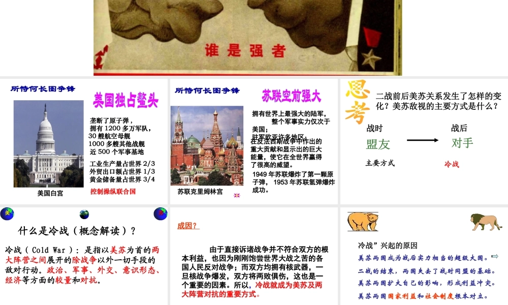 （陕西专版）春中考历史复习 美苏“冷战”课件-人教版初中九年级全册历史课件