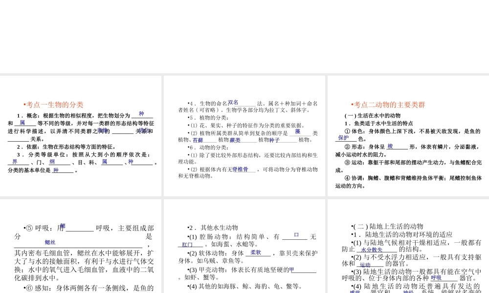 （青岛地区）中考生物会考总复习 主题七 生物的多样性课件 新人教版-新人教级全册生物课件