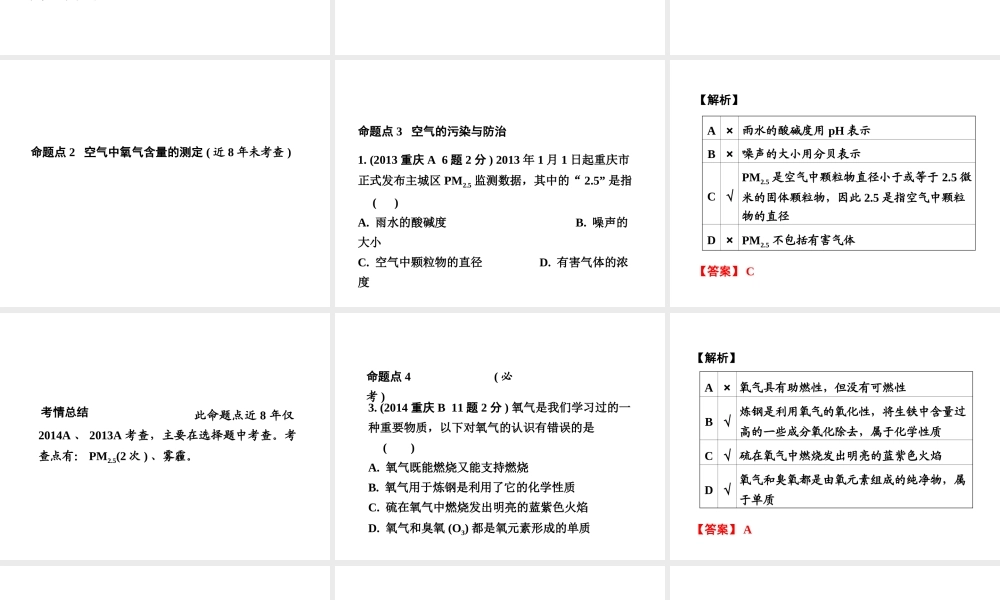 （重庆专版）中考化学 第一部分 考点研究 第1讲 空气 氧气课件-人教版初中九年级全册化学课件