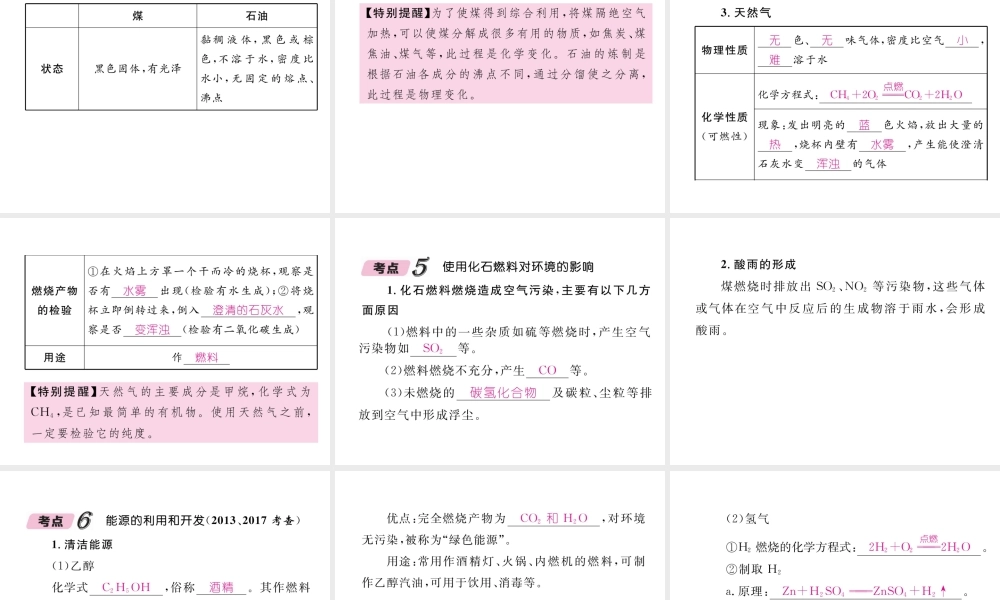 （青海专版）中考化学复习 第1编 教材知识梳理篇 第7单元 燃料及其利用中考考点清单（精讲）课件-人教版初中九年级全册化学课件