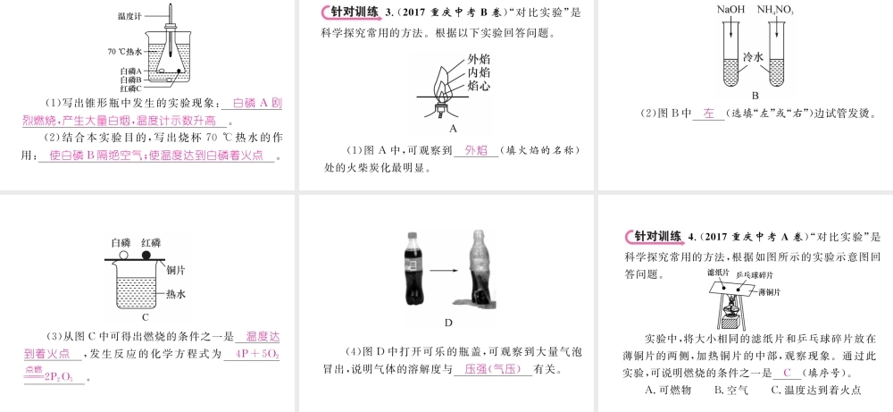 （青海专版）中考化学复习 第1编 教材知识梳理篇 第7单元 燃料及其利用中考实验突破（精讲）课件-人教版初中九年级全册化学课件