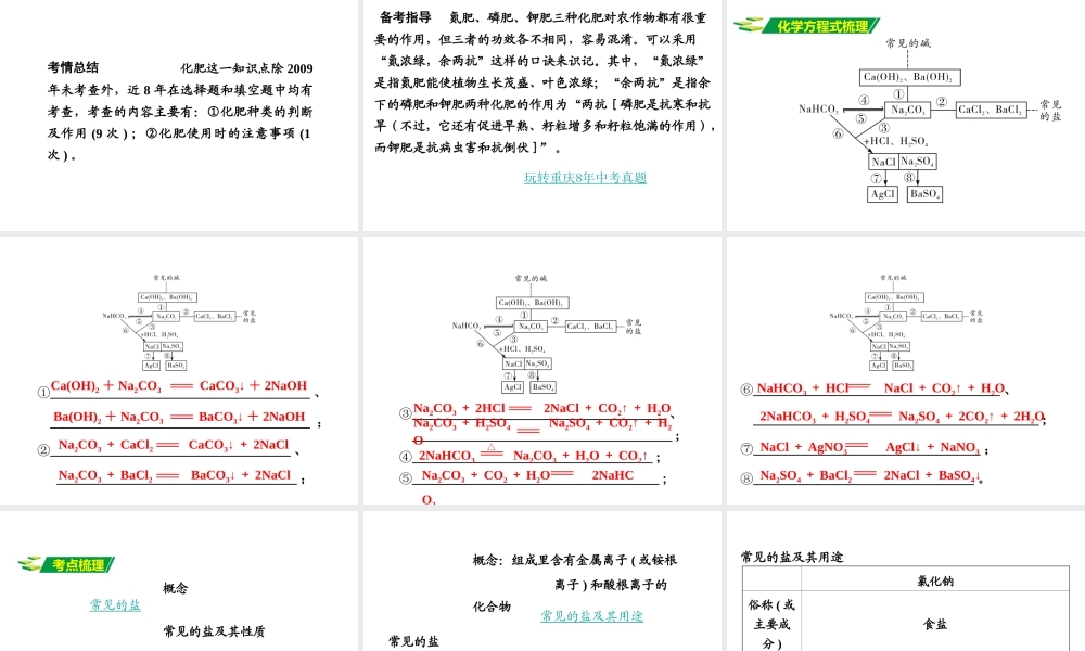 （重庆专版）中考化学 第一部分 考点研究 第6讲 常见的盐 化肥课件-人教版初中九年级全册化学课件