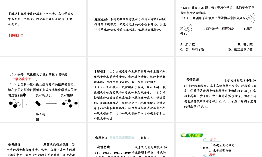 （重庆专版）中考化学 第一部分 考点研究 第7讲 物质的组成和构成课件-人教版初中九年级全册化学课件