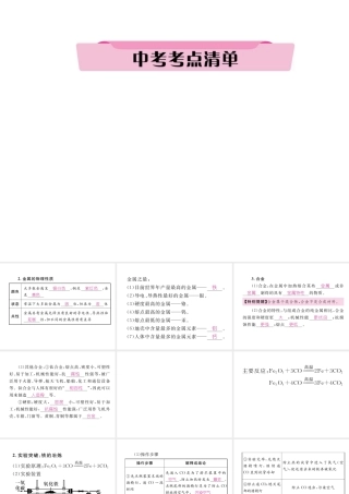 （青海专版）中考化学复习 第1编 教材知识梳理篇 第8单元 金属和金属材料 课时1 金属材料 金属资源的利用和保护中考考点清单（精讲）课件-人教版初中九年级全册化学课件