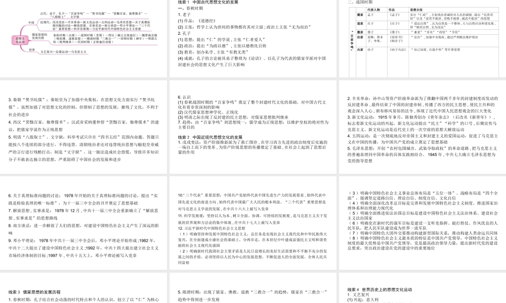 （陕西专用）2019版中考历史一练通 第二部分 专题线索串联 专题十三 思想文化运动教学课件-人教版初中九年级全册历史课件
