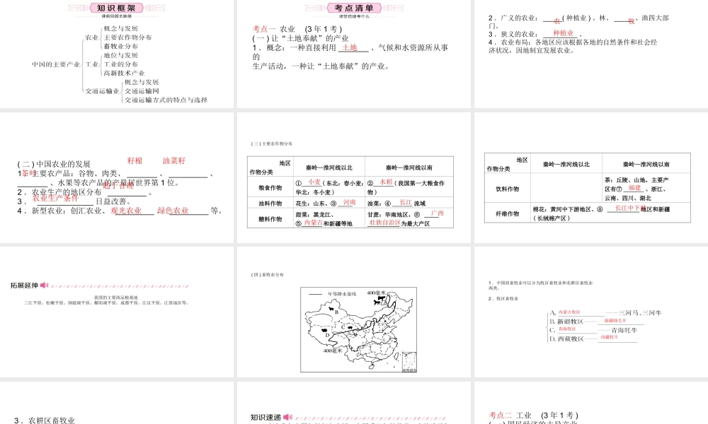 （青岛专版）中考地理总复习 八上 第四章 中国的主要产业教材知识梳理课件-人教版初中九年级全册地理课件