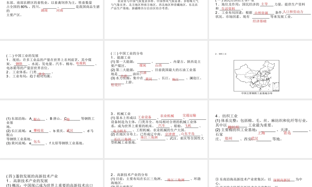 （青岛专版）中考地理总复习 八上 第四章 中国的主要产业教材知识梳理课件-人教版初中九年级全册地理课件