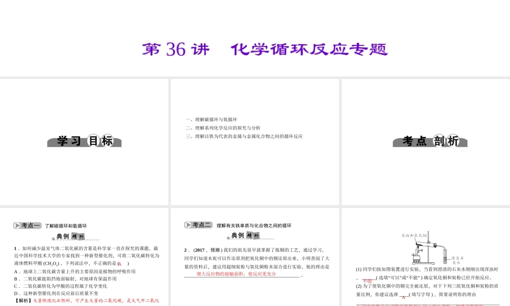 （金华地区）中考科学总复习 满分策略 第36讲 化学循环反应专题课件-人教版初中九年级全册自然科学课件