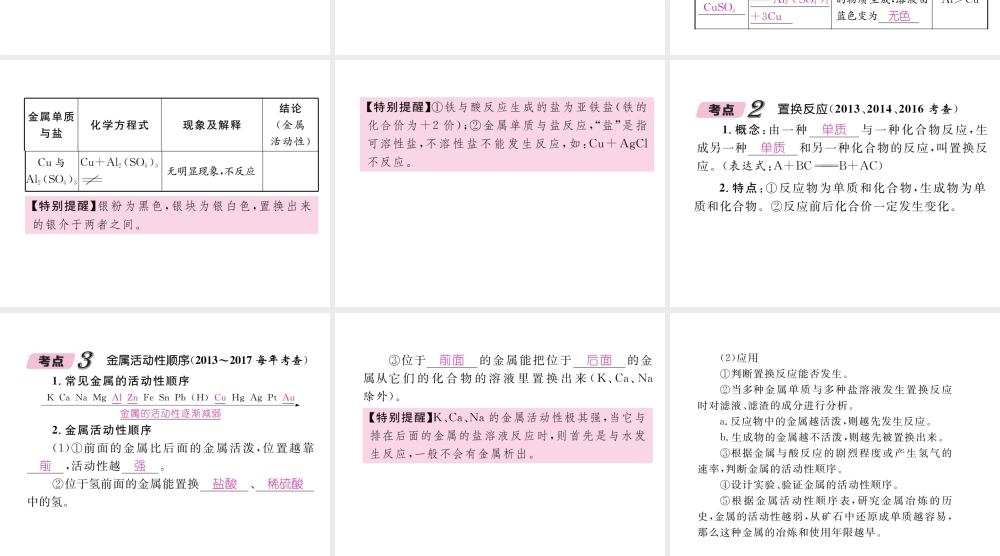 （青海专版）中考化学复习 第1编 教材知识梳理篇 第8单元 金属和金属材料 课时2 金属的化学性质中考考点清单（精讲）课件-人教版初中九年级全册化学课件