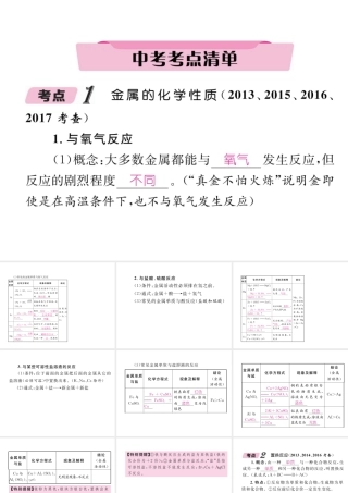 （青海专版）中考化学复习 第1编 教材知识梳理篇 第8单元 金属和金属材料 课时2 金属的化学性质中考考点清单（精讲）课件-人教版初中九年级全册化学课件