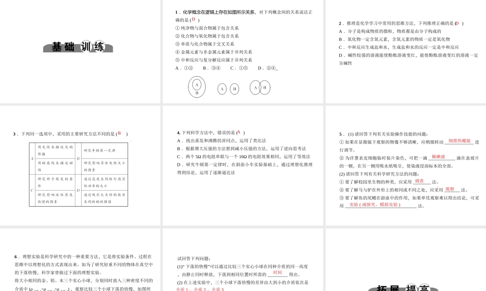 （金华地区）中考科学总复习 满分策略 第46讲 科学实验方法专题课件-人教版初中九年级全册自然科学课件