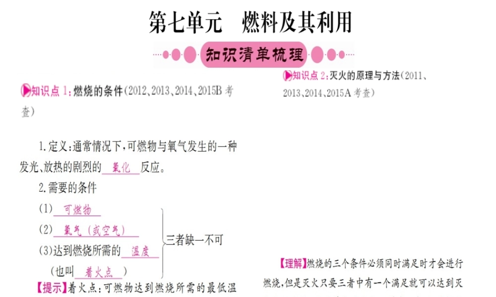 （重庆专版）中考化学 第一篇 考点系统复习 第七单元 燃料及其利用课件-人教版初中九年级全册化学课件