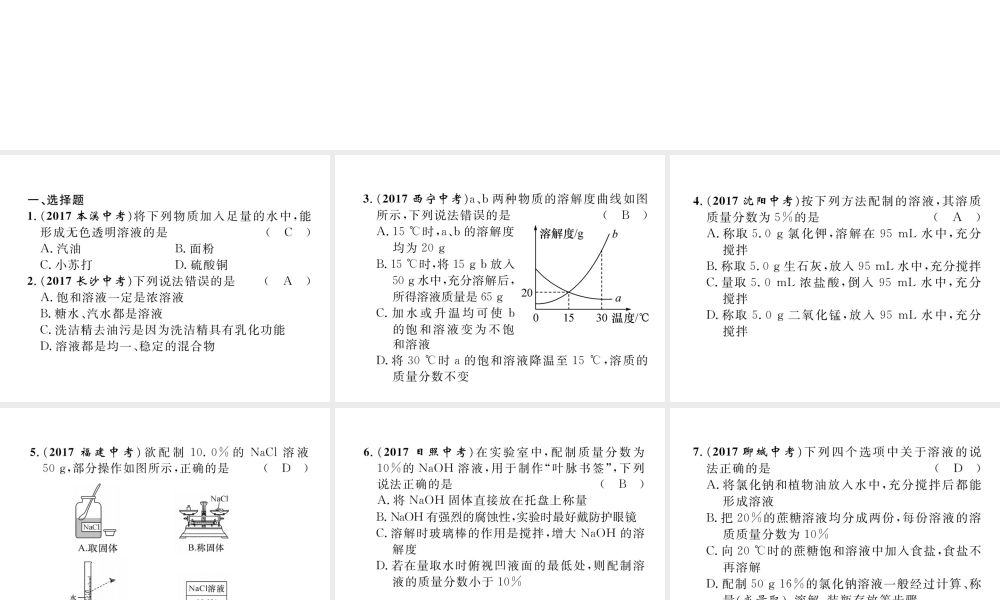 （青海专版）中考化学复习 第1编 教材知识梳理篇 第9单元 溶液（精练）课件-人教版初中九年级全册化学课件