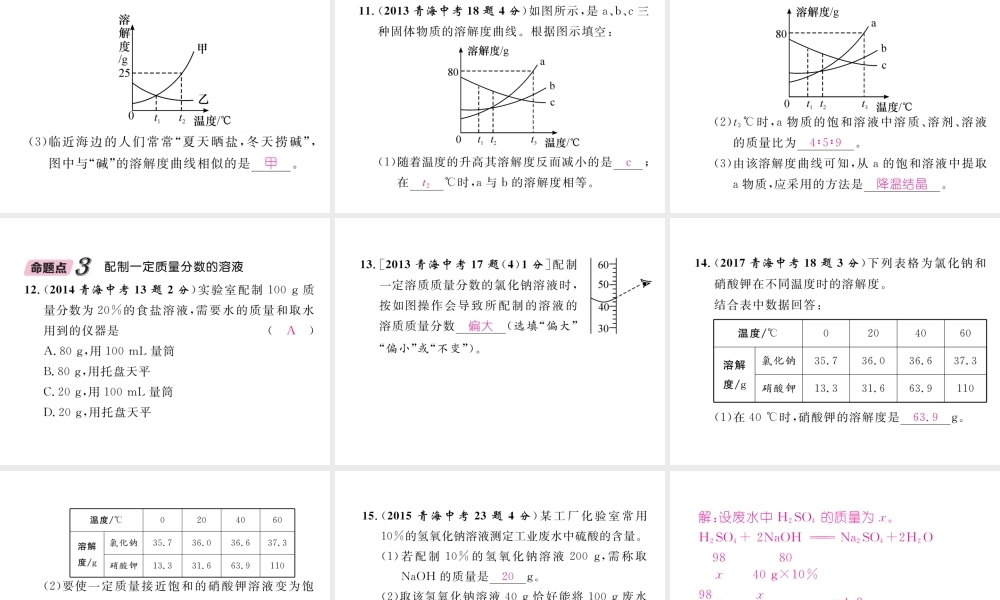 （青海专版）中考化学复习 第1编 教材知识梳理篇 第9单元 溶液五年中考真题演练（精讲）课件-人教版初中九年级全册化学课件